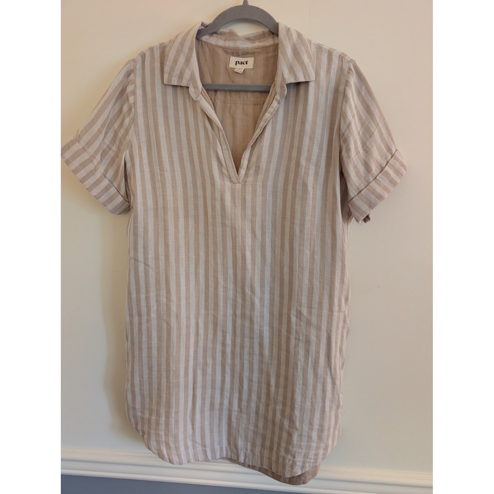 Pact Organic Coastal Double Gauze Beach Cover-Up tan white medium mini dress